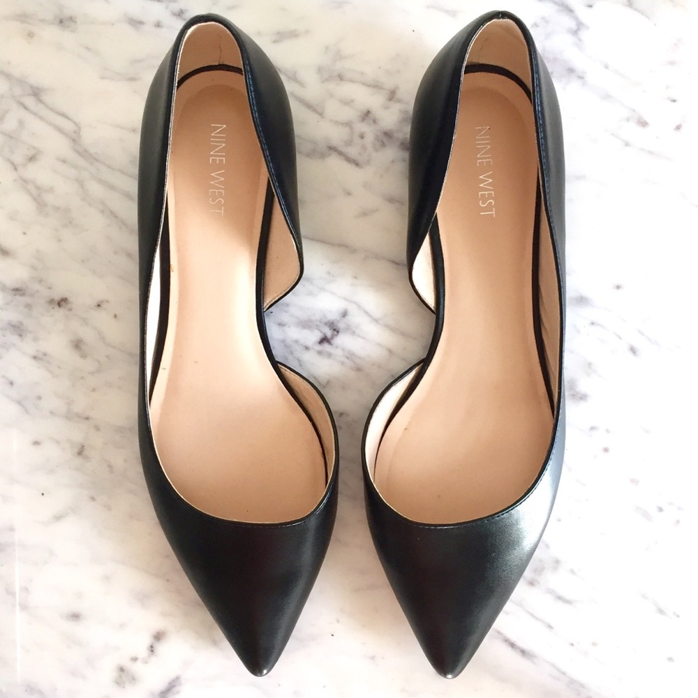nine west black d’orsay pointy toe flats